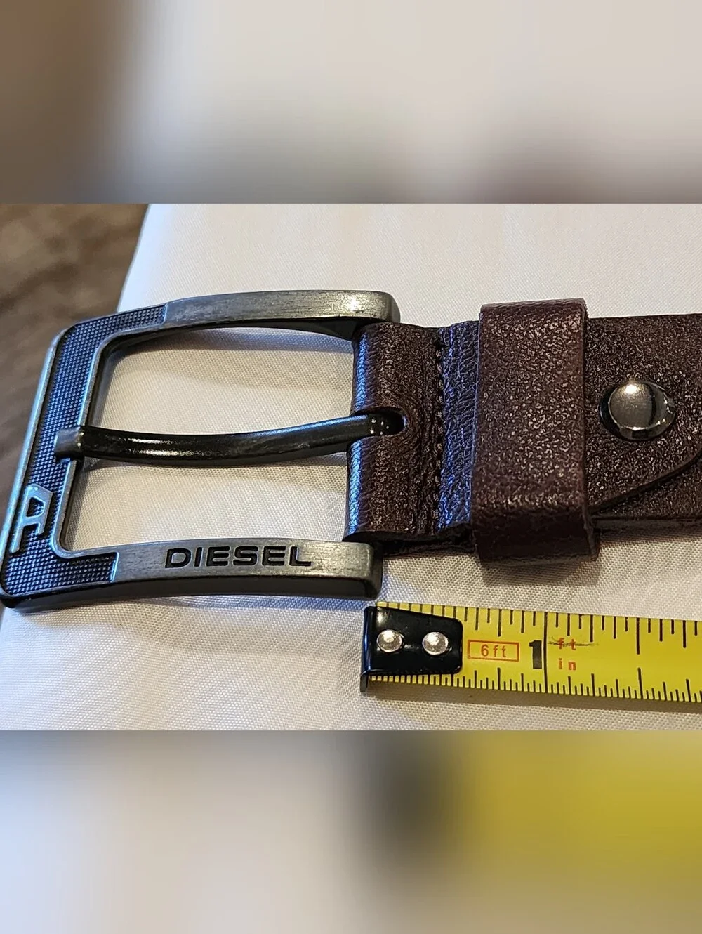 Diesel Brown Leather Belt with Branded Metal Buckle